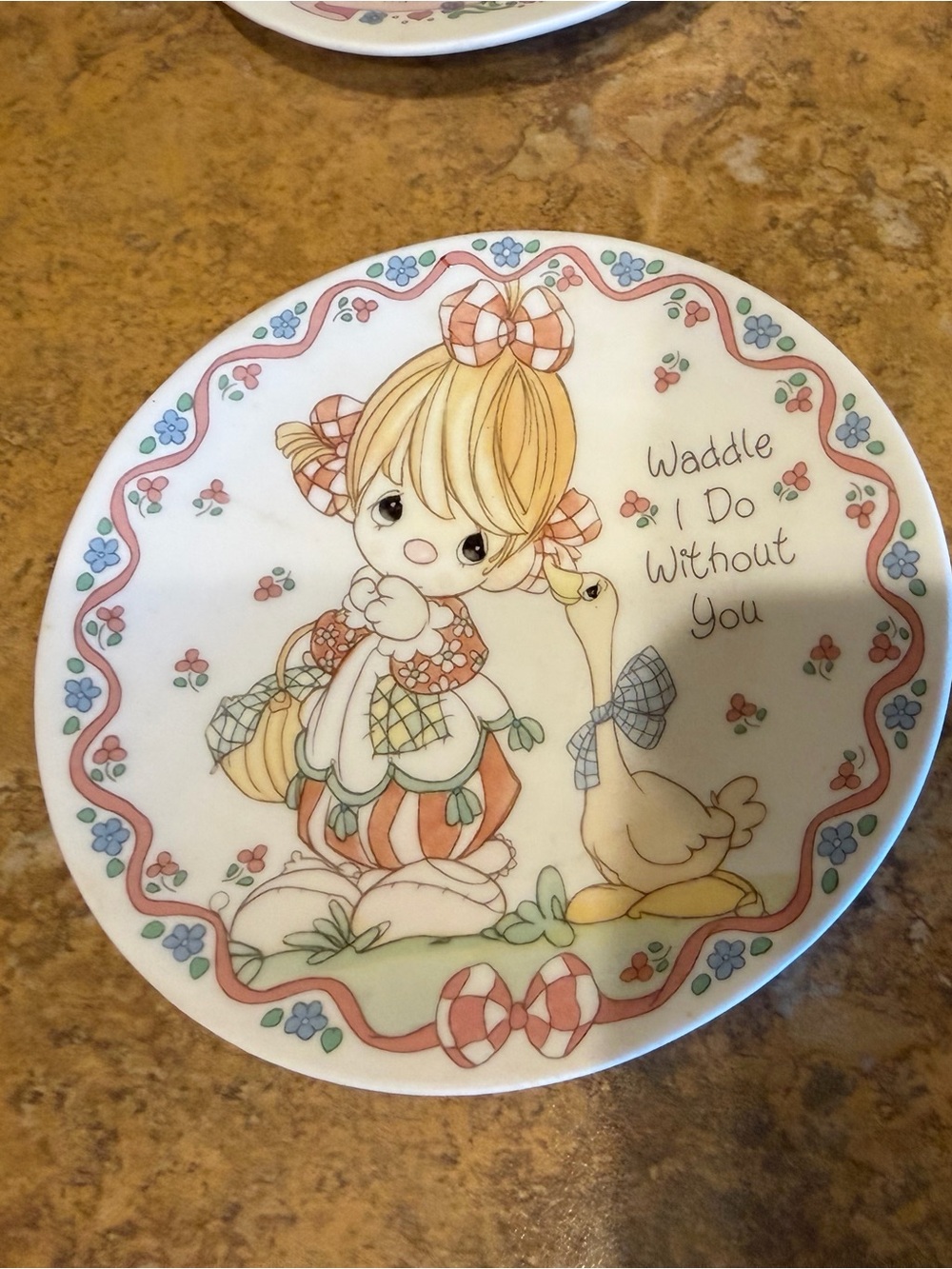 Precious Moments Pastel Girl and Goose Decorative Plate - Pink, Blue, Cream